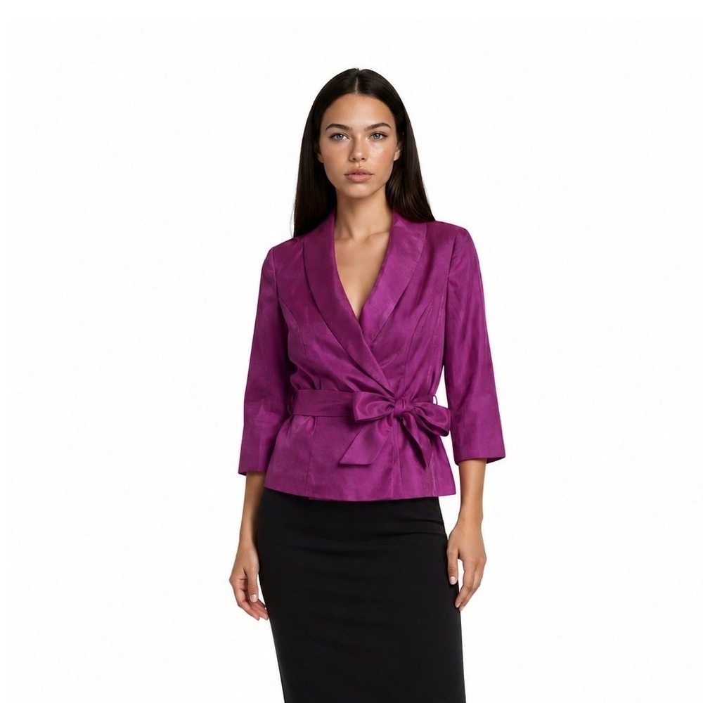 Alex Evenings Jacket Blouse Top Women's Size Small Petite SP Magenta Purple Pink